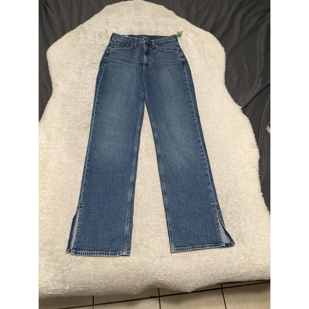 New Gap 90s Loose High Rise Blue Denim Jeans Size 24 00R Slit Ankle NWT
